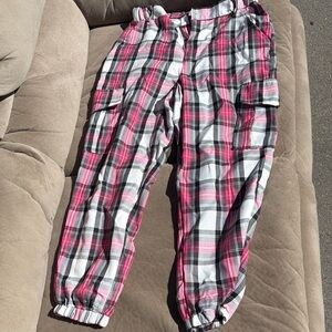 Women's Plaid Cargo Joggers - Pink and Black
